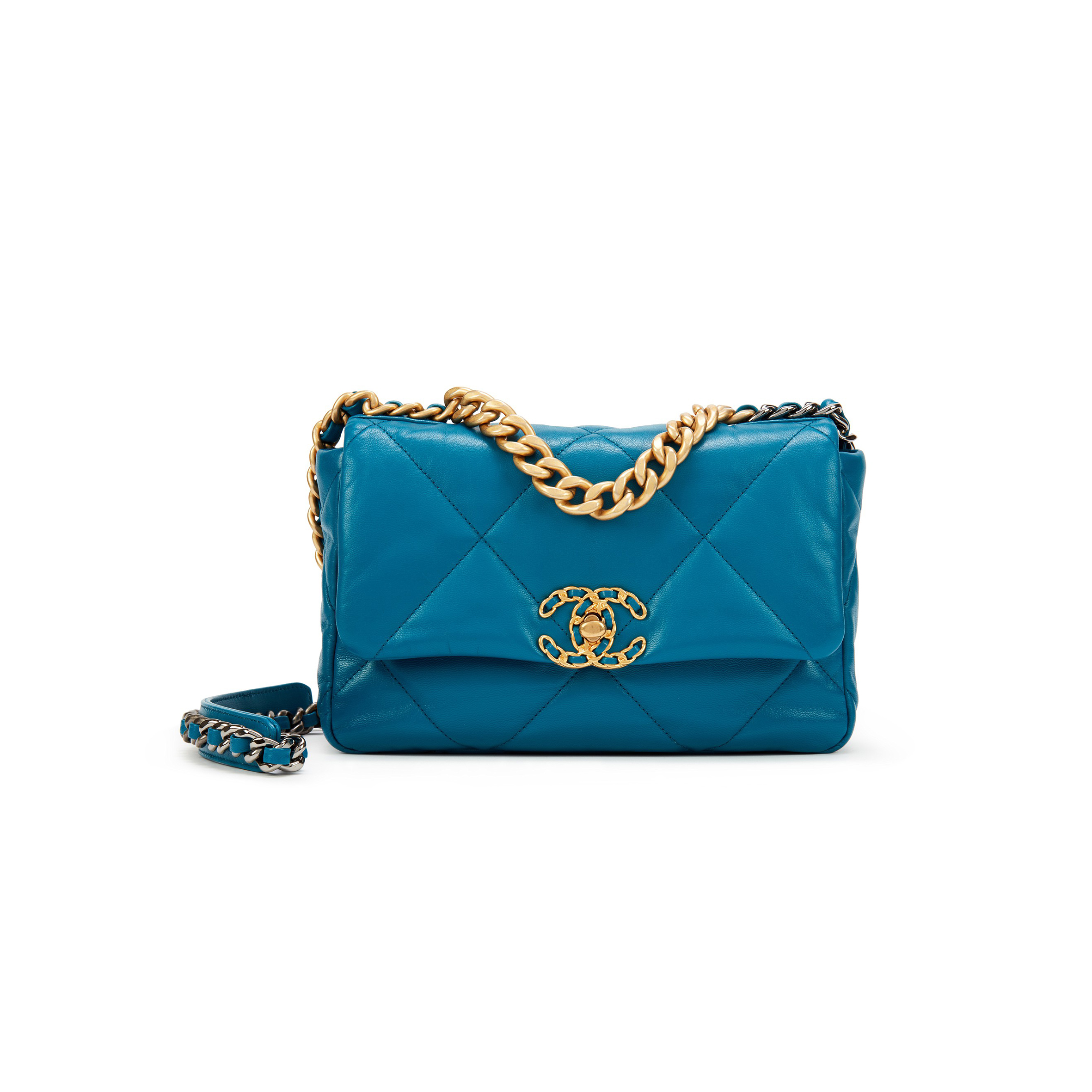 Ch*el 19 flap bag in teal blue lambskin as1160 (26*16*9cm)